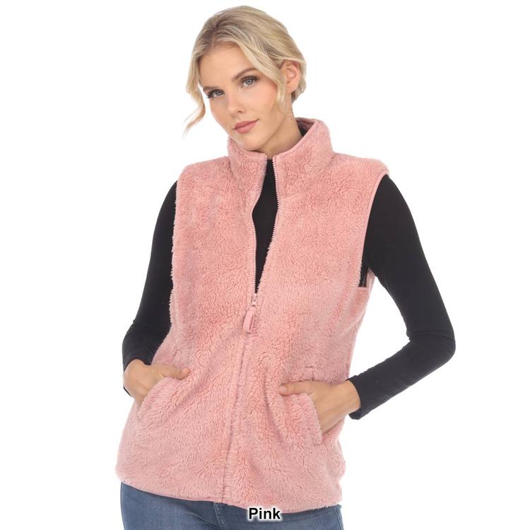 Womens White Mark Zip Up Sherpa Vest