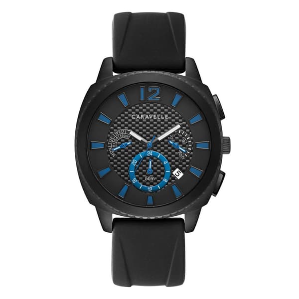 Mens Caravelle Black Dial Silicone Strap Watch - 45B159