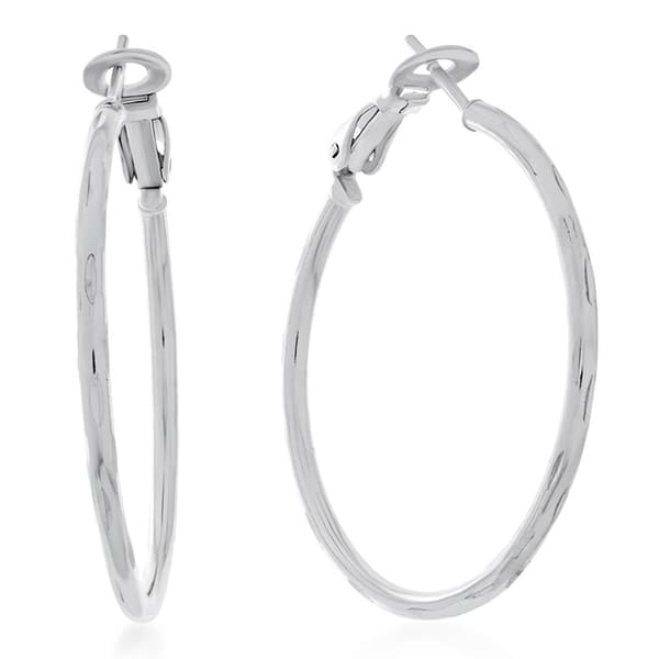 Forever New Sterling Silver Diamond Cut Clutch Hoop Earrings - image 
