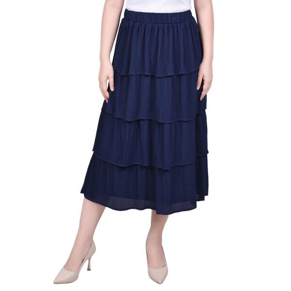 Petite NY Collection Solid Tiered Pleated Dobby Skirt - Navy - image 