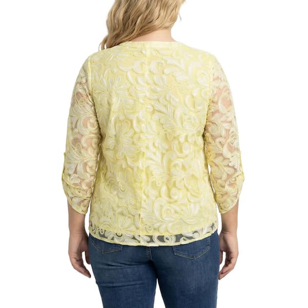 Plus Size NY Collection Burnout Jersey Lined Floral Scroll Blouse