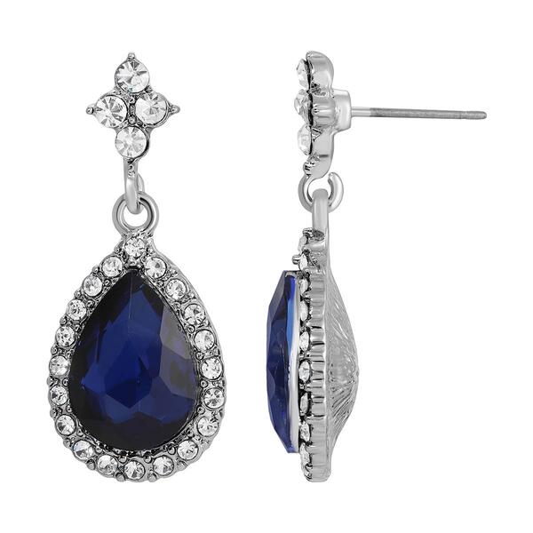 1928 Silver Tone Atlantic Blue Crystal Teardrop Earrings - image 