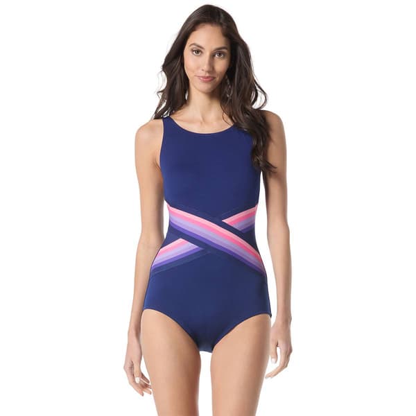 p/h7/26 Womens Gabar High Neck One Piece Swimsuit-Navy/Pink - image 