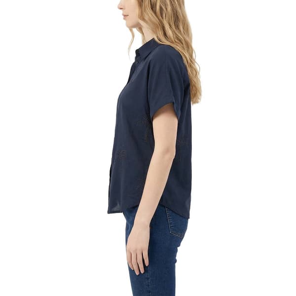 Womens NY Collection Short Sleeve Palm Tree Eyelet Button Down