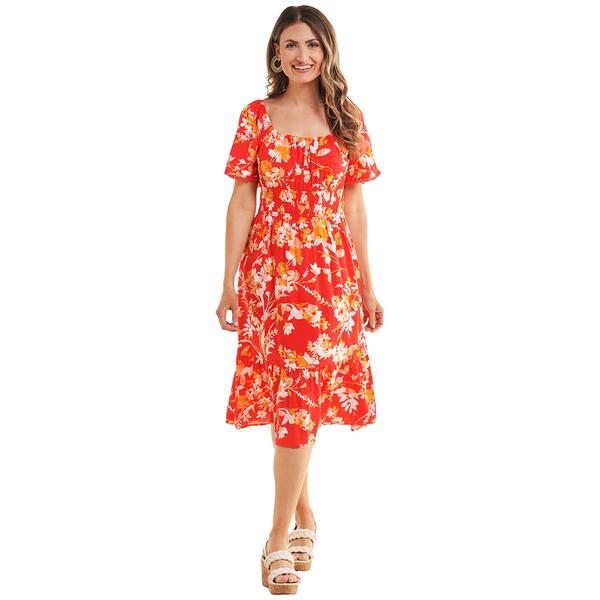 Womens Luxology Short Flutter Sleeve Floral Print Challis Dress - image 