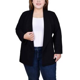 Plus Size NY Collection Solid Shawl Collar Ponte Open Blazer