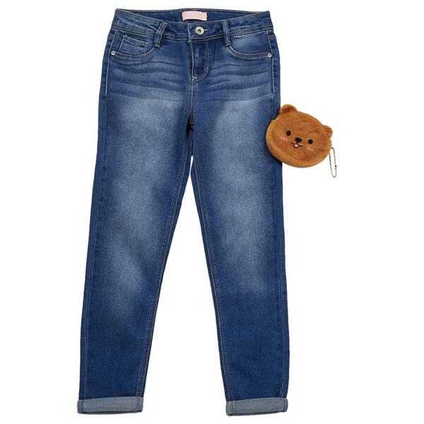 Girls &#40;7-12&#41; Squeeze Roll Cuff Skinny Jeans w/Teddy Pouch - image 