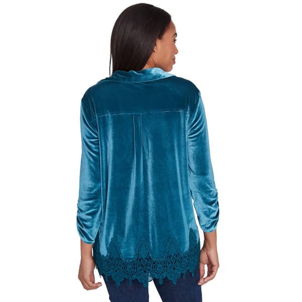 Womens Ruby Rd. Wintery Glow 3/4 Sleeve Knit Velvet Top