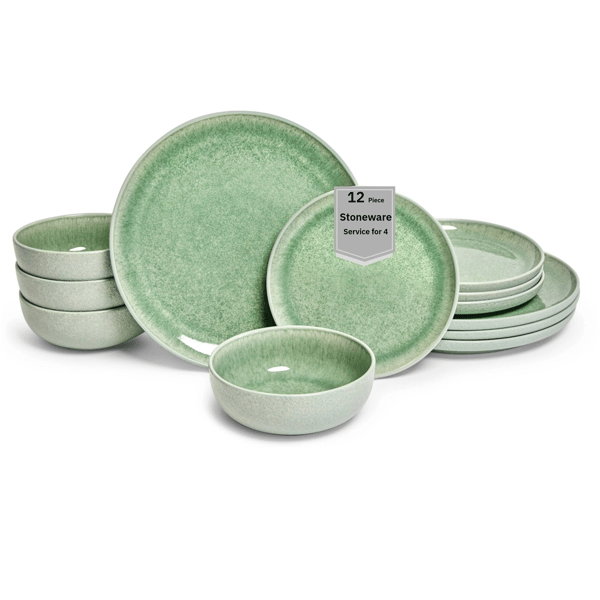Sango Asher 12pc. Green Dinnerware Set with Reactive Glaze