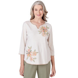 Petite Alfred Dunner Tuscan Sunset Knit Embroidered Flowers Top