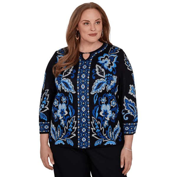 Plus Size Alfred Dunner Dinner Theater Keyhole Jacquard Sweater - image 