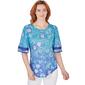 Womens Ruby Rd. Bali Blue Elbow Sleeve Ombre Floral Top - image 1
