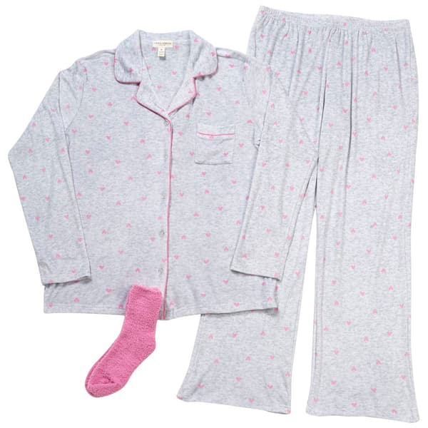 Womens Laura Ashley&#40;R&#41; Hearts Fleece Notch Collar Pajama Set - image 