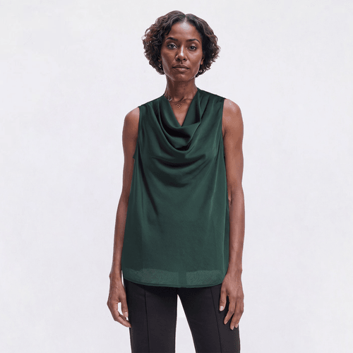 Womens Kasper Sleeveless Drape Neck Solid Satin Blouse