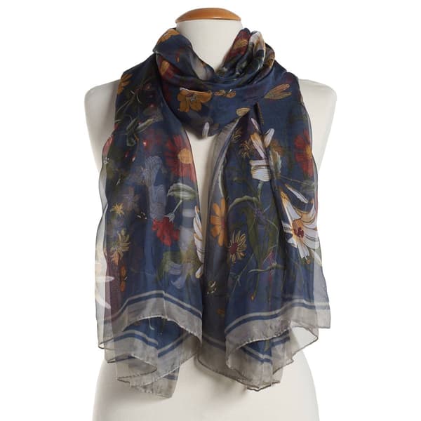Womens Renshun Oversized Large Floral Silk-Chiffon Oblong Scarf - image 