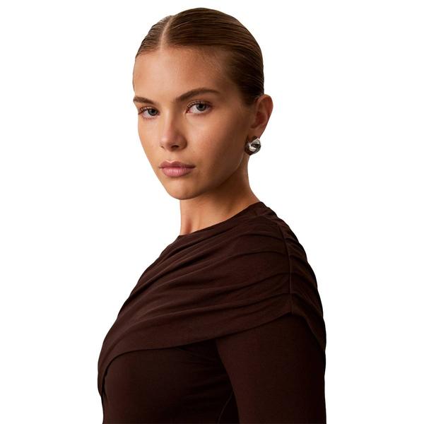 Womens Calvin Klein Long Sleeve High Neck Wrapover Blouse