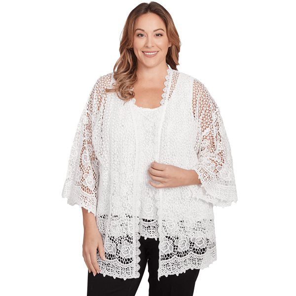 Plus Women''s Solid Lace Kimono - image 