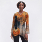 Womens OneWorld Long Sleeve Sharkbite Haunted House Tee - image 1