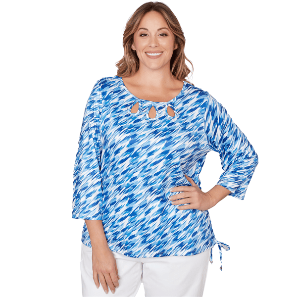 Plus Size Heart''s of Palm Embraceable Blue Printed Poly Span 3/4 - image 