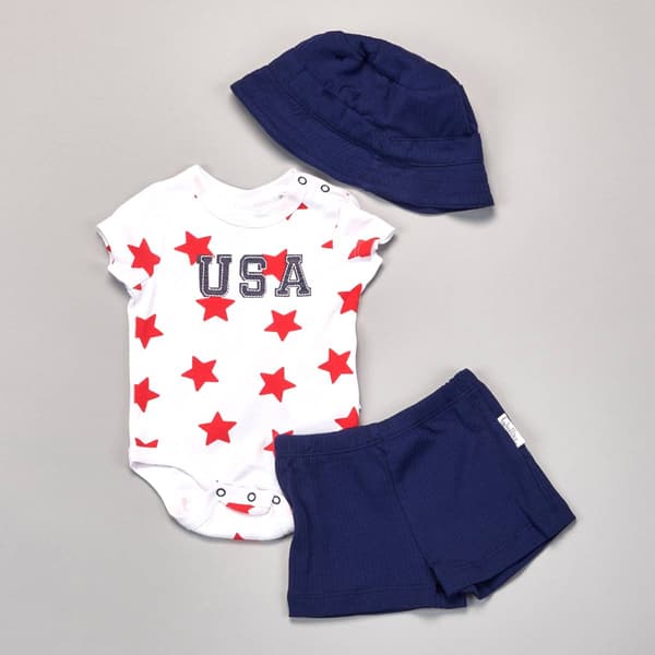 Baby Boy (NB-9M) Quiltex Stars And Smiles 3pc. Set W/ Hat - image 