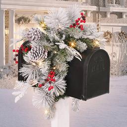 Puleo International Pre-Lit Flocked Decorated Mailbox Cover