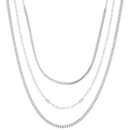 Design Collection Silver-Tone 3 Row Mixed Chain Necklace