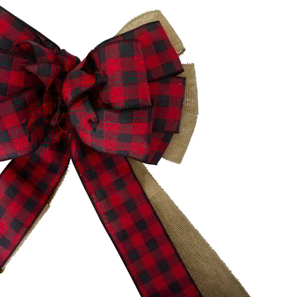 Northlight Burlap and Buffalo Plaid 16 Loop Christmas Bow