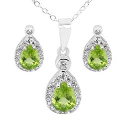Marsala Pear Shape Genuine Peridot & Clear Cubic Zirconia Set