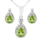 Marsala Pear Shape Genuine Peridot & Clear Cubic Zirconia Set - image 1