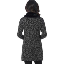 Womens Kasper Long Sleeve Fur Collar Metallic Chevron Cardigan