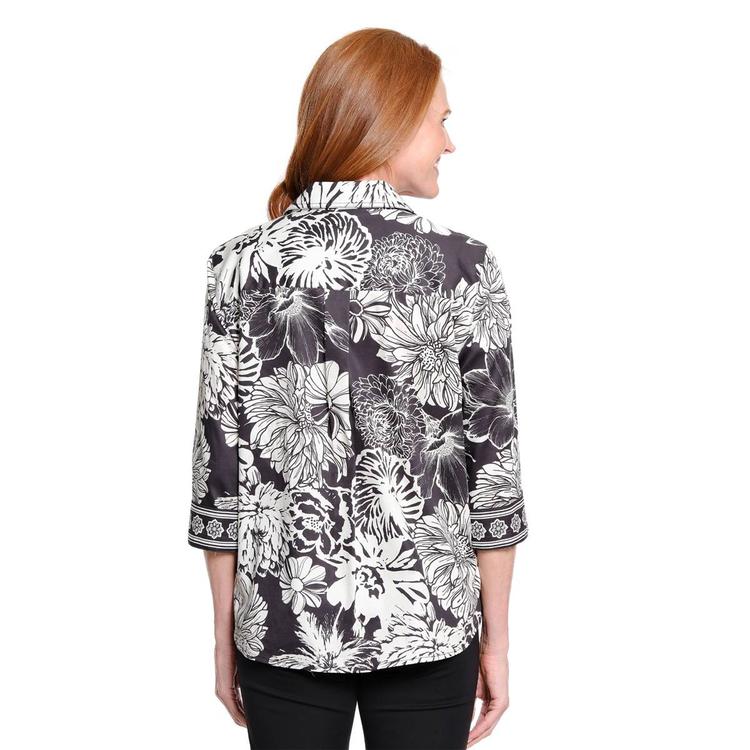 Womens Multiples 3/4 Sleeves Button Front Floral Blouse