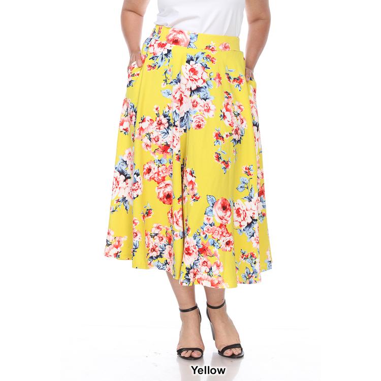 Plus Size White Mark Tasmin Spring Floral Flare Midi Skirt