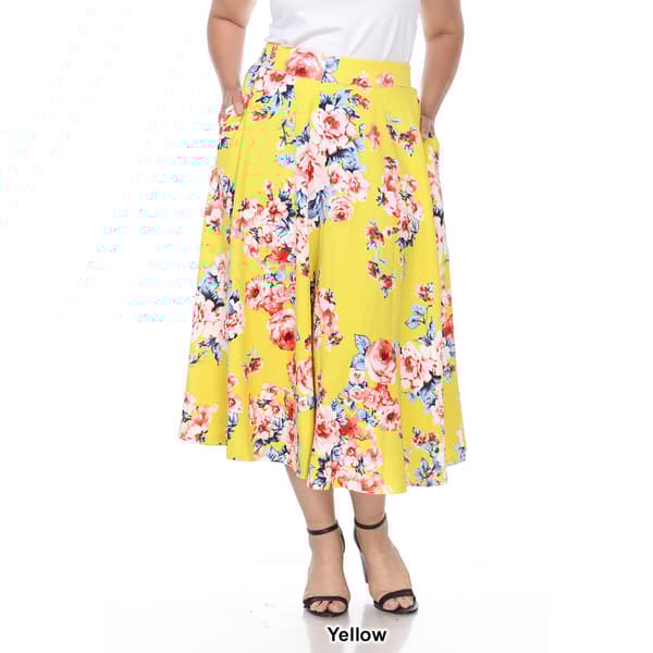 Plus Size White Mark Tasmin Spring Floral Flare Midi Skirt