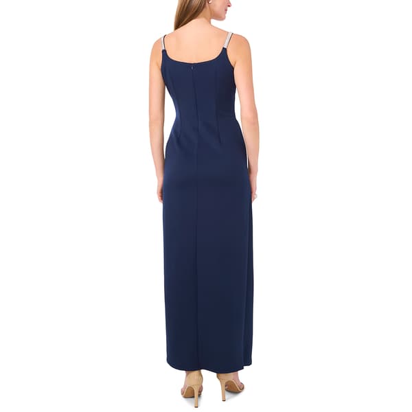 Womens MSK Sleeveless Crepe Rhinestone Trim Slit Gown
