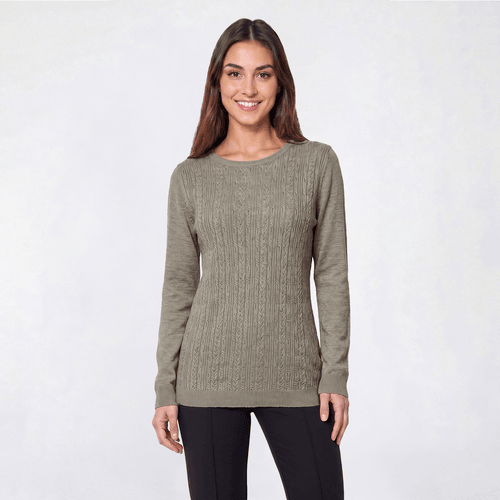 Petite Napa Valley Long Sleeve Cable Knit Front Sweater