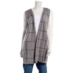 Womens 89th & Madison Sleeveless Plaid Hooded Cardigan