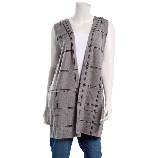 Womens 89th & Madison Sleeveless Plaid Hooded Cardigan - image 