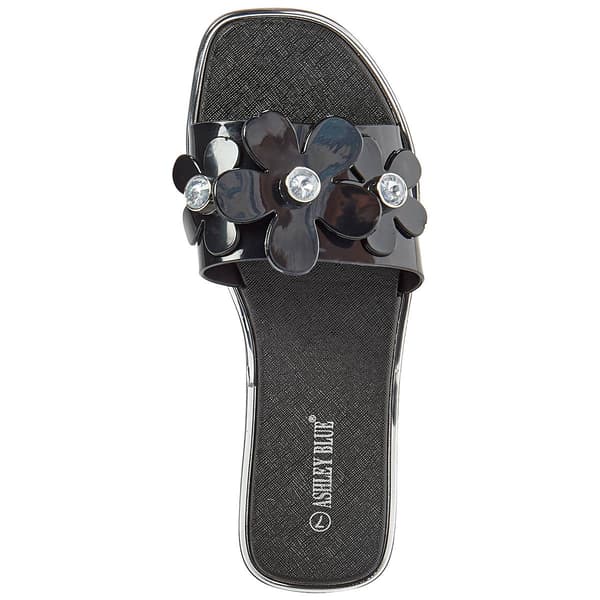 Womens Ashley Blue Rhinestone Flower Band Slide Sandals