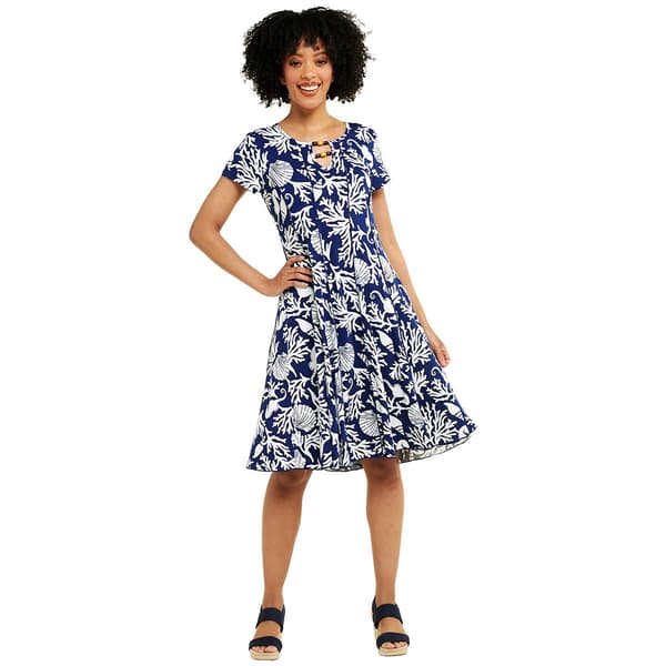 Womens Sami & Jo Short Sleeve Print Hardware Neck Dress
