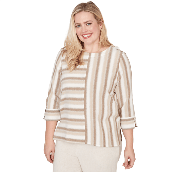 Petite Alfred Dunner Natural Wonder 3/4 Sleeve Stripe Blouse