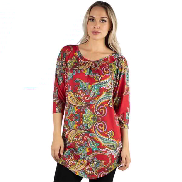 24/7 Comfort Apparel 3/4 Sleeve Paisley Tunic - image 