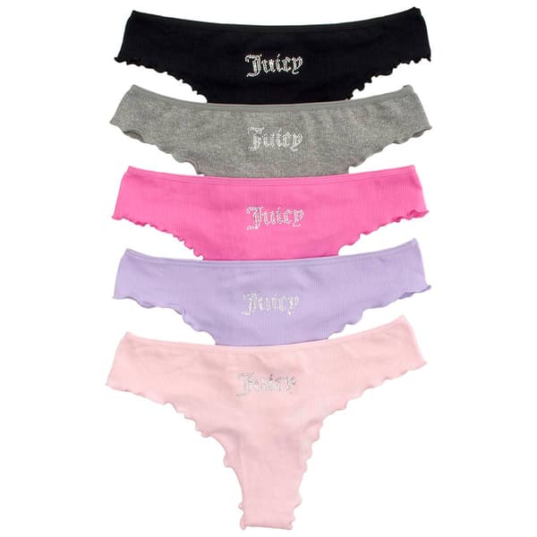 Womens Juicy Couture 5pk Lettuce Edge Thong Panties - JC1589-5PKA