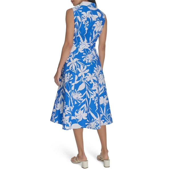 Womens Calvin Klein Sleeveless Collar Floral Shirtdress