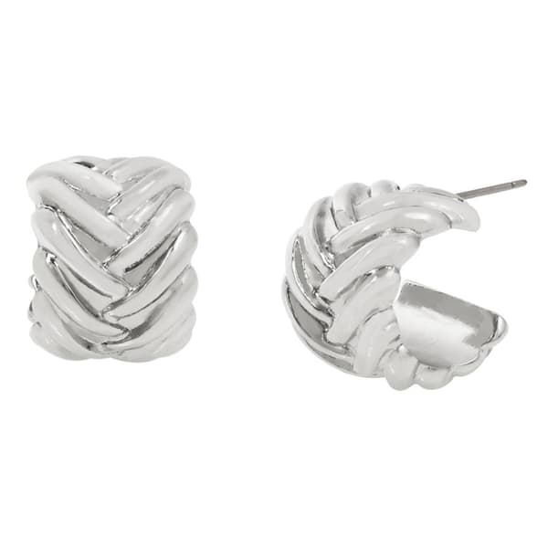Steve Madden Silver Woven Huggie Hoop Earrings - image 