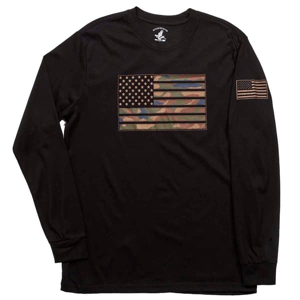 Mens Buckhorn River Long Sleeve Camo Flag Graphic Tee - Black - image 