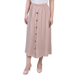 Petite NY Collection Pull On Button Front Woven Gauze Skirt