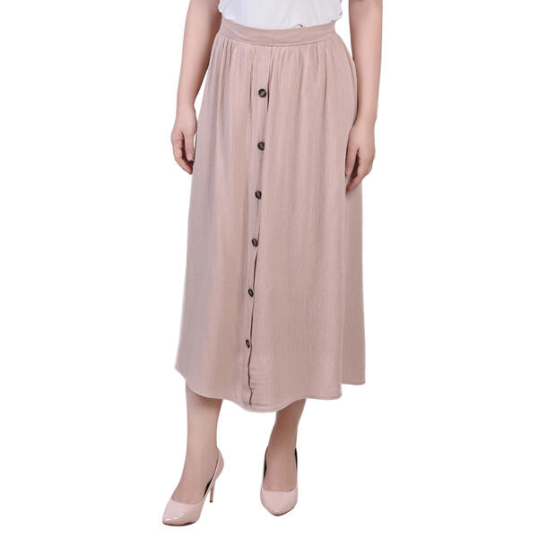 Petite NY Collection Pull On Button Front Woven Gauze Skirt - image 