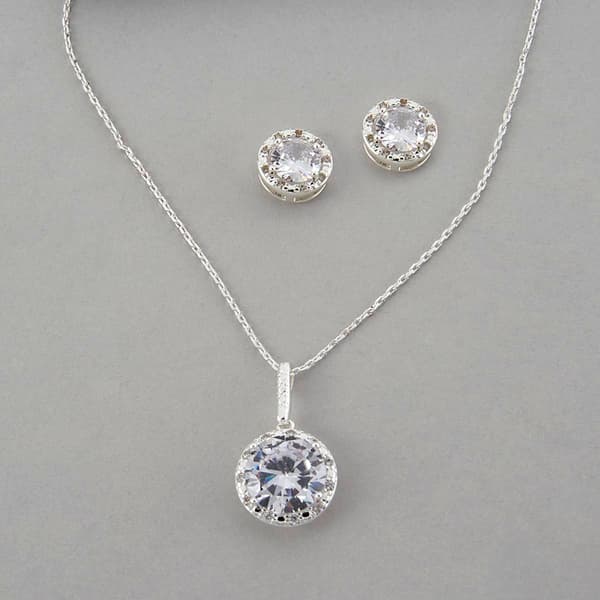 Design Collection Silver-Tone CZ Pendant & Earrings Set - image 