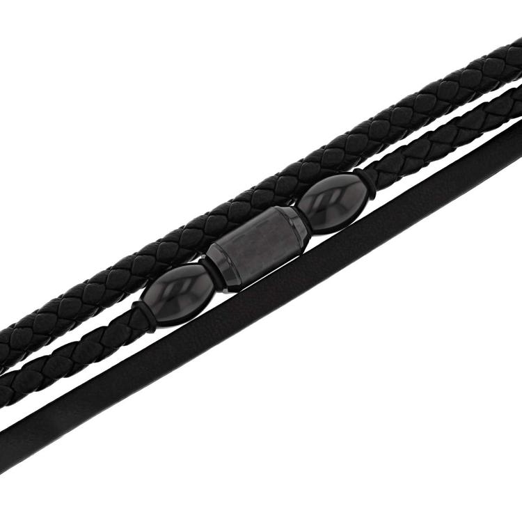 Mens Gentlemen's Classics Stainless Steel & Faux Leather Bracelet