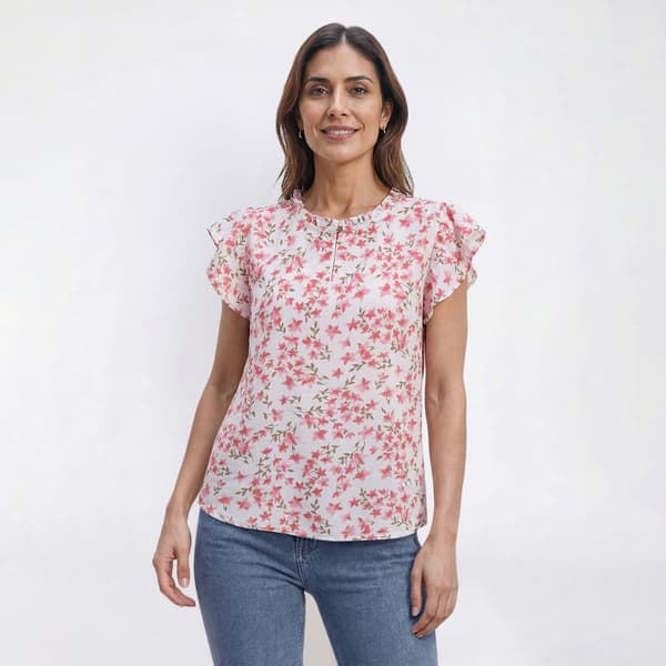 Petite Preswick & Moore(R) Flutter Sleeve Floral Blouse - image 